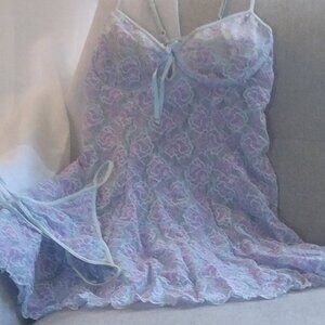 Prettiest blue you with matching thong panty